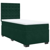 Cumpara ieftin Pat box spring cu saltea, verde inchis, 90x190 cm, catifea