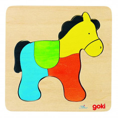 Puzzle Calut Goki, 15 x 15 x 0.8 cm, 4 piese, lemn, 3 ani+