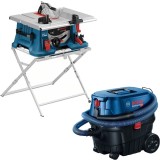 Bosch GTS 635-216 + GTA 560 + GAS 12-25 PL - Fierastrau circular de masa 1600 W 216x30 mm picioare sustinere cadru + Aspirator umed-uscat 1250 W 200 m