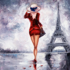 Tablou canvas Paris, tanara, rosu, pictura, 90 x 60 cm