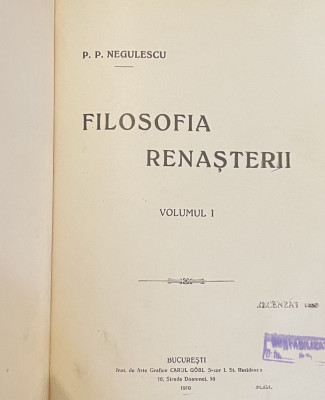 Filosofia renasterii - P. P. Negulescu (1910) foto