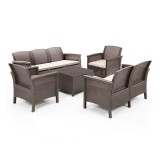 Set mobilier gradina Leziter Venus Large V pentru 7 persoane, Culoare Cappuccino, Aspect Ratan