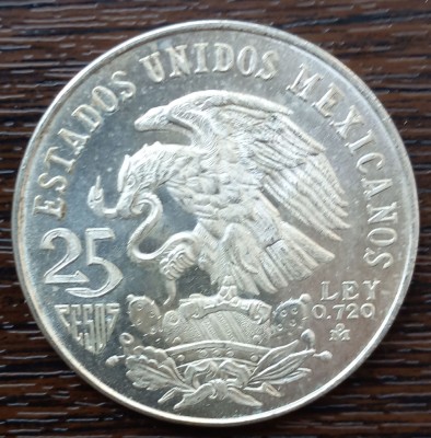 (A491) MONEDA DIN ARGINT MEXIC - 25 PESOS 1968, JOCURILE OLIMPICE DE VARA- PROOF foto
