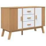 Cumpara ieftin Servanta "OLDEN", alb si maro, 114x43x73,5 cm, lemn masiv pin