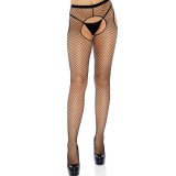LEG AVENUE - BLACK CROTCHLESS NET STOCKINGS, LEG AVENUE HOSIERY