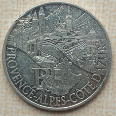 (A398) MONEDA DIN ARGINT FRANTA - 10 EURO 2011, REGIUNI - ALPES - COTE D'AZUR