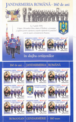 ROMANIA 2010 LP 1860 JANDARMERIA ROMANA-160 ANI IN SLUJBA CETATENILOR,minic +blo foto