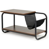 Masuta cafea cu 2 rafturi si suport reviste, cadru metalic, 87x40x46 cm, lemn natur si negru Household NewTrend