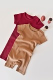 Set de 2 salopetele cu maneca scurta din bumbac organic si modal - Rosu Maro BabyCosy (Marime: 0-3 Luni)