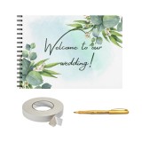 Set album foto pentru nunta, GuestBook, pix si dubluadeziv inclus, plastifiat, Format A4, design floral leaves, accesoriu nunta