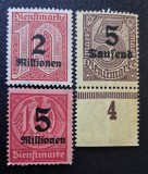GERMANIA &ndash; HIPERINFLAȚIE &ndash; SET 4 DIENSTMARKE (2 Mio &bull; 5 Tsd &bull; 5 Mio &bull; Fragment &bdquo;4&rdquo;) &ndash; MNH-FD1