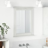 Oglinda Baie vidaXL Alb 55.5x5x70cm Lemn Masiv Pin, Oglinda Plata Interior, Spatiu Depozitare