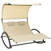 VidaXL Șezlong de plajă dublu cu baldachin, crem, textilenă 310548