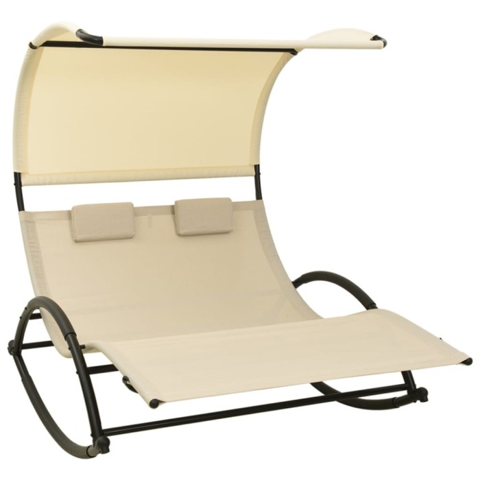 vidaXL Șezlong de plajă dublu cu baldachin, crem, textilenă 310548