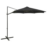 Umbrelă &icirc;n consolă cu st&acirc;lp și LED-uri, negru, 300 cm