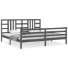 Cadru pat cu tablie 200x200 cm, gri, lemn masiv