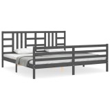 Cumpara ieftin Cadru pat cu tablie 200x200 cm, gri, lemn masiv