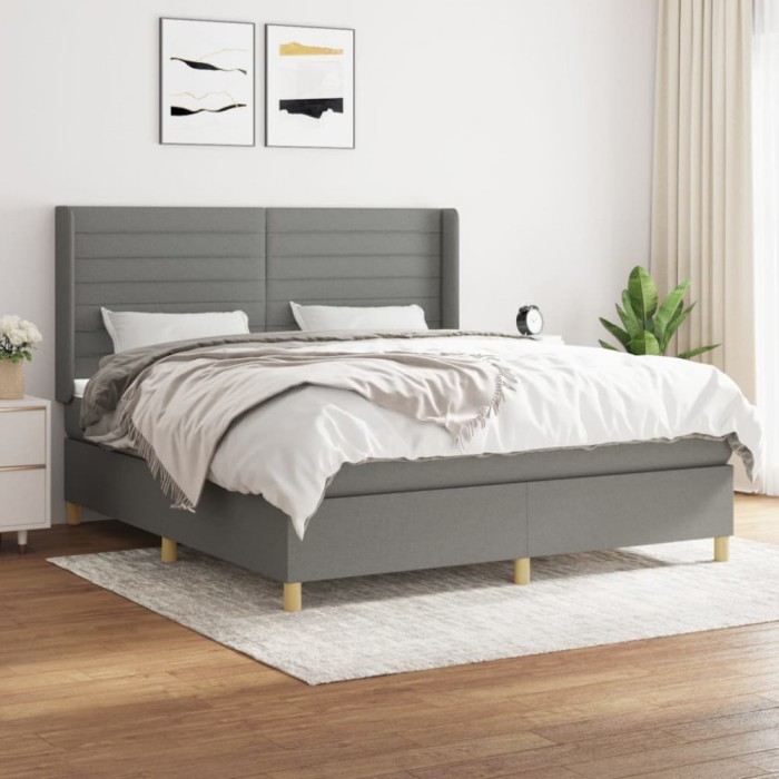 vidaXL Pat box spring cu saltea, gri &icirc;nchis, 180x200 cm, textil 3132090