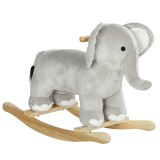 AIYAPLAY Balansoar &icirc;n Formă de Elefant, Căluț Balansoar din Lemn cu Bază și Sunete Realistice, 64,5x31x52 cm, Gri | Aosom Romania