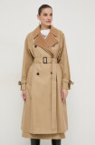 Weekend Max Mara trench femei, culoarea bej, de tranziție, cu două r&acirc;nduri nasturi 2415020000000