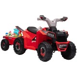HOMCOM Quad Electric pentru Copii cu Remorcă, Pedală, Mers &Icirc;nainte și &Icirc;napoi, 2,5 km/h, 18-36 Luni, Roșu | Aosom Romania