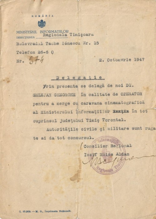 Rom&acirc;nia, delegație Ministerul Informațiilor, Timișoara, 1947