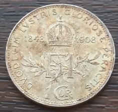 (A841) MONEDA DIN ARGINT AUSTRIA - 1 CORONA COROANA 1908, COMEMORATIVA - 60 DE ANI DE DOMNIE FRANZ JOSEPH, PATINA SUPERBA