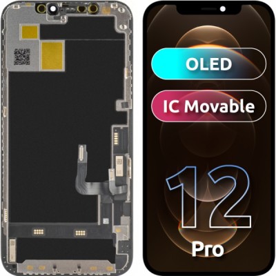 Display cu Touchscreen JK pentru Apple iPhone 12 / 12 Pro, cu Rama, Versiune OLED IC Movable, Negru foto