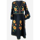 Rochie traditionala dama R24, negru/galben , marimea S