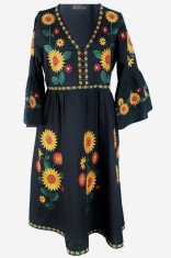 Rochie traditionala dama R24, negru/galben , marimea M