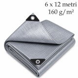 Prelata ranforsata cu inele metalice, 6x12 m, durabila si reutilizabila, PE 160 g/mp
