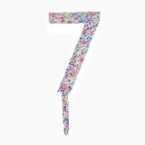 Decoratiune Topper pentru Tort, Cyrax, din Acrilic cu Fulgi de Sclipici, Model Cifra 7, Inaltime 18.5 cm, Transparent Multicolor&nbsp;