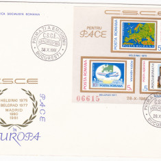 1981 ROMANIA FDC rar cu colita nedantelata Europa Conferinta CSCE Madrid