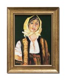 Cumpara ieftin Tablou pictat manual inramat - Tarancuta cu basma galbena - 30x23cm ulei panza, reproducere Nicolae Grigorescu