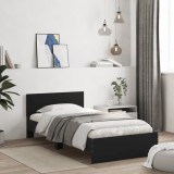Cumpara ieftin Cadru de pat cu tăblie, negru, 100x200 cm, lemn prelucrat