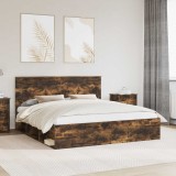 Cumpara ieftin Cadru de pat Stejar fumuriu 200 x 200 cm Lemn de pin masiv