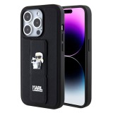 Husa originala iPhone 15 Pro Karl Lagerfeld Saffiano Gripstand, Karl&amp;Choupette Pins, negru, KLHCP15LGSAKCPK