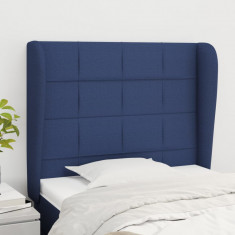 vidaXL Tăblie de pat cu aripioare, albastru, 103x23x118/128 cm, textil foto
