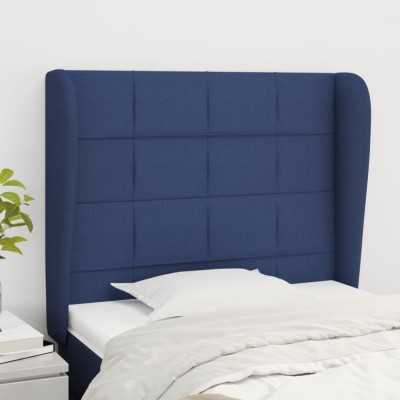 vidaXL Tăblie de pat cu aripioare, albastru, 93x23x118/128 cm, textil 3117944 foto