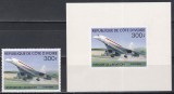Coasta de Fildes 1977 - Istoria aviației, Timbru + Colita NDT, MNH