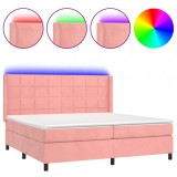 Cumpara ieftin Pat continental cu saltea &amp; LED, roz, 200x200 cm, catifea