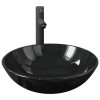 Chiuveta baie, robinet&amp;scurgere tip push, negru, sticla calita