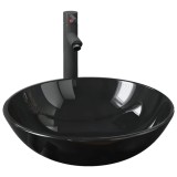 Cumpara ieftin Chiuveta baie, robinet&amp;scurgere tip push, negru, sticla calita
