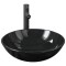 Chiuveta baie, robinet&amp;scurgere tip push, negru, sticla calita