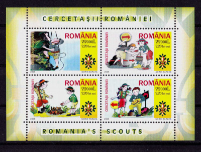 RO 2005 ,LP 1686 b , &amp;quot;Cercetasii Romaniei &amp;quot; bloc de 4 marci ,colita nr. 357 ,MNH foto