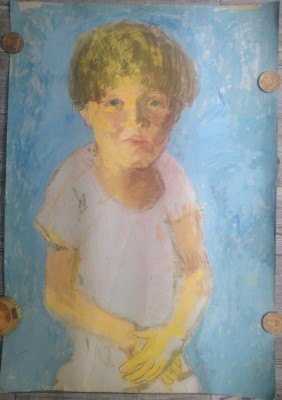 Portret de copil// tehnica mixta pe carton subtire foto