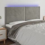 VidaXL Tăblie de pat cu LED, gri deschis, 160x5x118/128 cm, catifea
