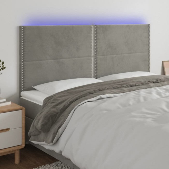 vidaXL Tăblie de pat cu LED, gri deschis, 160x5x118/128 cm, catifea 3122338