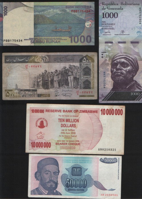 Set 5 bancnote de prin lume adunate (cele din imagini) #2