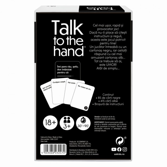 JOC DE SOCIETATE TALK TO THE HAND IN LIMBA ROMANA